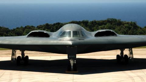 A B-2 Spirit Stealth Bomber from the 393rd Expeditionary Bomb Squadron, Whiteman Air Force Base, MO. (Photo by Bennie J. Davis/USAF via Getty Images)