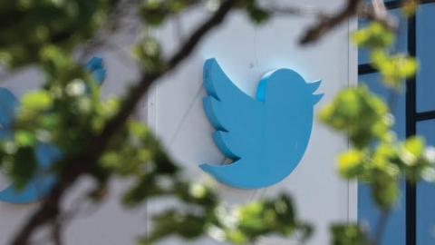 The Twitter logo is seen at their headquarters on April 26, 2022 in downtown San Francisco, California. (Photo by Amy Osborne / AFP via Getty Images)