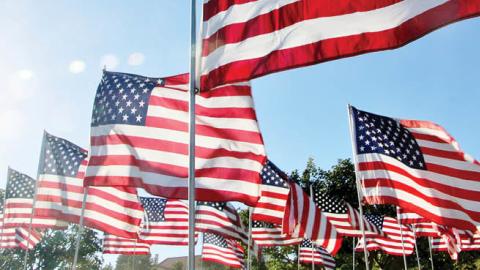 United States flags blow in the wind. (Getty Images)