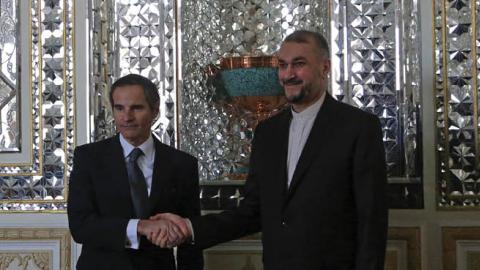 Director General of the International Atomic Energy Agency (IAEA) Rafael Mariano Grossi meets Iranian Foreign Minister Hossein Amir Abdollahian in Tehran, Iran on March 05, 2022. (Photo by Fatemeh Bahrami/Anadolu Agency via Getty Images)