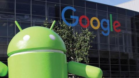 An oversized Android figure seen on Google's corporate campus in Mountain View, California, USA, 16 May 2017. (Photo by Christoph Dernbach via Getty Images)