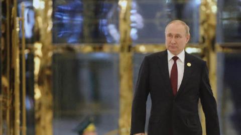 Russian President Vladimir Putin arrives for his press conference at the Ashgabat International Airport on June 29, 2022, in Ashgabat, Turkmenistan. (Photo by Contributor/Getty Images)