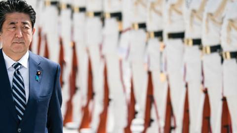 Japan's Prime Minister Shinzo Abe inspects an honor guard ahead of a Self Defense Forces (SDF) senior officers' meeting at the Ministry of Defense on September 17, 2019, in Tokyo, Japan. (Photo by Tomohiro Ohsumi/Getty Images)