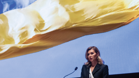 Ukrainian First Lady Olena Zelenska speaks to members of the US Congress in the US Capitol Visitors Center Auditorium on July 20, 2022, in Washington, DC, about Russia's invasion of Ukraine. (Photo by Saul Loeb-Pool/Getty Images)