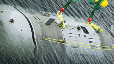 Snakehead, an underwater vehicle, during its christening in Rhode Island on February 2, 2022. (Photo by Richard Allen / Naval Undersea Warfare Center Division Newport)