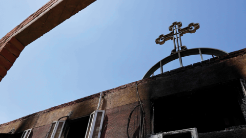 The damage at the Abu Sifin church Giza, Egypt, on August 14, 2022, after more than forty people were killed when a fire ripped through a Coptic Christian church during Sunday mass. (Khaled Desouki/AFP via Getty Images)