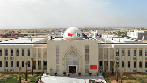 The China-donated Gwadar Technical and Vocational Institute in southwest Pakistan's Gwadar on October 1, 2021, just after the building's completion. (Photo by Str/Xinhua via Getty Images)