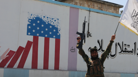 A Taliban soldier the first anniversary of the US withdrawal from the country in Kabul, Afghanistan, on August 31, 2022. (Bilal Guler/Anadolu Agency via Getty Images)