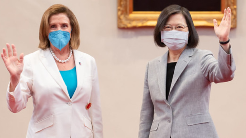 President Tsai Ing-wen with Speaker Nancy Pelosi at the Presidential Office Building in Taipei on August 3, 2022. (Taiwan Presidential Office)