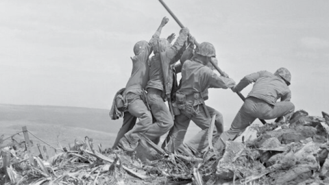 Raising the Flag on Iwo Jima, February 23, 1945. (Wikimedia Commons)