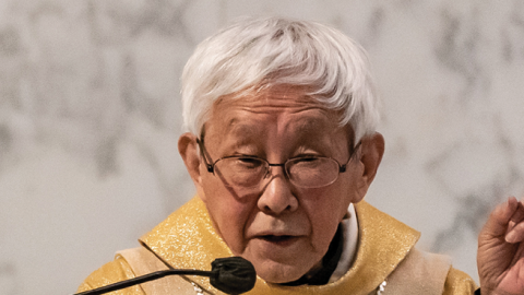 Cardinal Joseph Zen preaches a sermon during a mass at the Holy Cross Church on May 24, 2022, in Hong Kong, China. (Anthony Kwan/Getty Images)