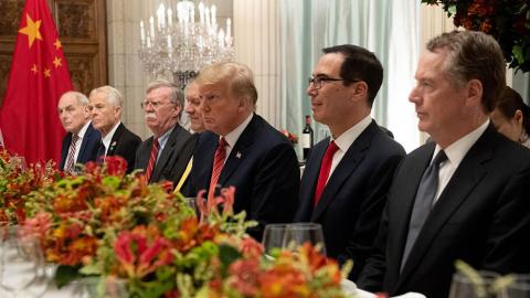  US Secretary of the Treasury Steven Mnuchin, US Trade Representative Robert Lighthizer, along with members of their delegation, hold a dinner meeting with China's President Xi Jinping at the end of the G20 Leaders' Summit in Buenos Aires, on December 01,