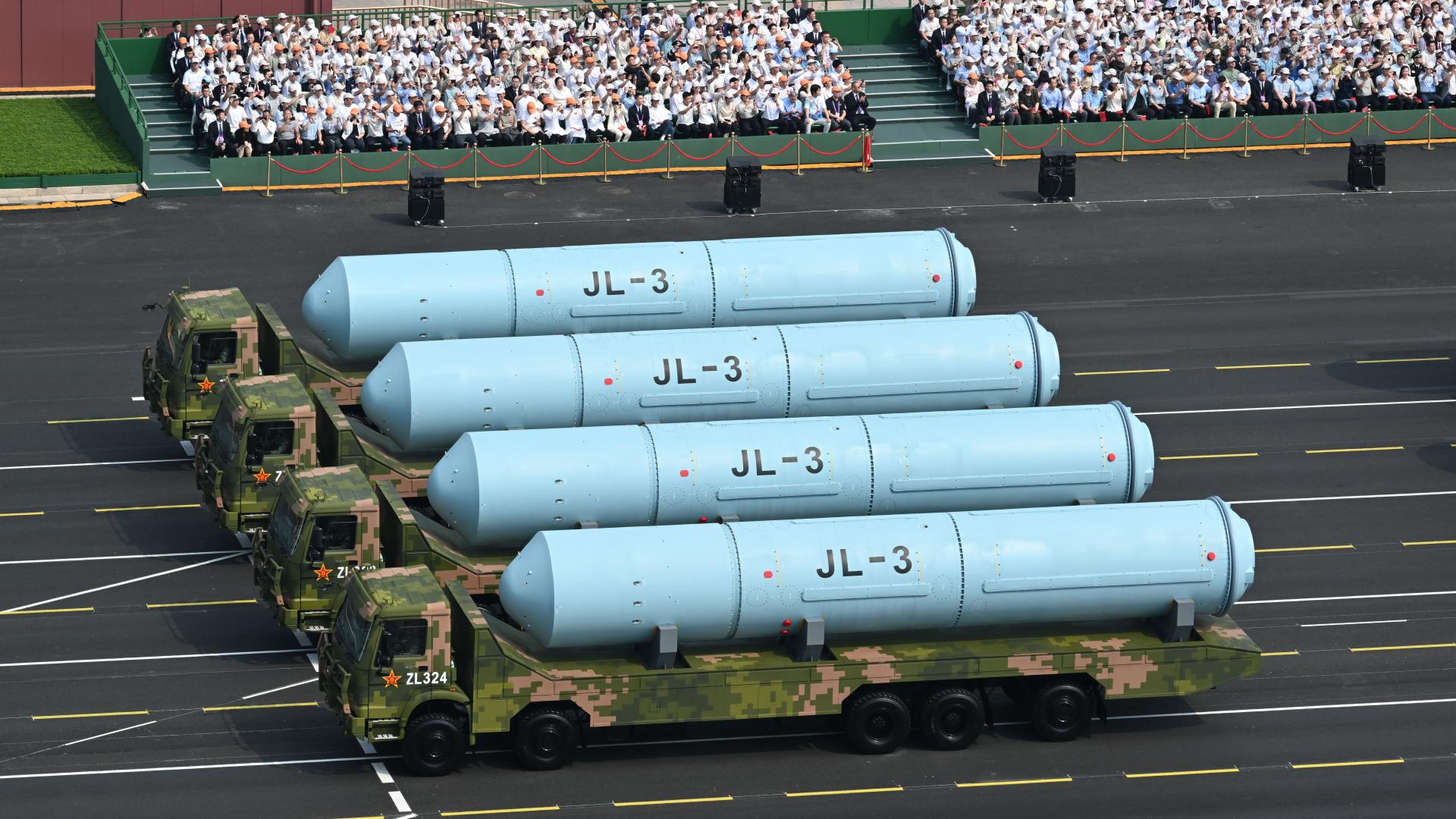 A nuclear missile formation participates in a military parade in Beijing on...