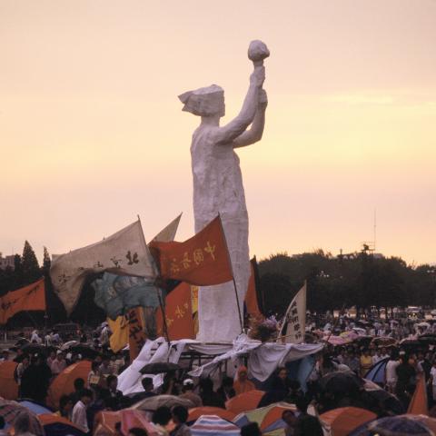 The end of the demonstration at Tiananmen Square in Beijing, China, on June 1, 1989. (Photo by Eric Bouvet/Gamma-Rapho via Getty Images)