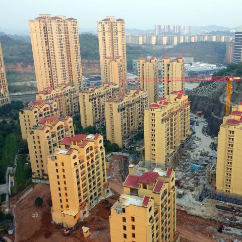 Commercial houses under construction in Yichang, Hubei Province, China, on October 18, 2023. (Photo by Costfoto/NurPhoto via Getty Images)