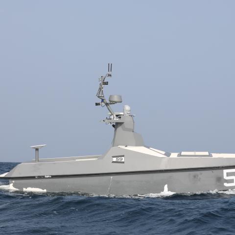 An Arabian Fox MAST-13 unmanned surface vessel conducts surveillance in the Arabian Gulf on November 21. (DVIDS)