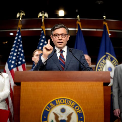 Mike Johnson speaks during a news conference on June 4, 2024, in Washington, DC. (Photo by Andrew Harnik/Getty Images)