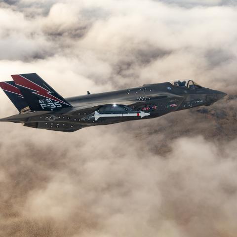 An F-35 AF-01 executes a flight science mission over the Mojave Desert on November 26, 2024. (DVIDS)