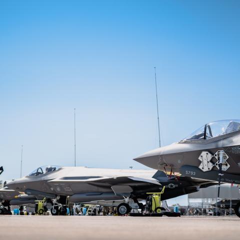 US Air Force F-35A Lightning II aircraft sit on the flight line at Tyndall Air Force Base in Florida on August 28, 2025. (DVIDS)