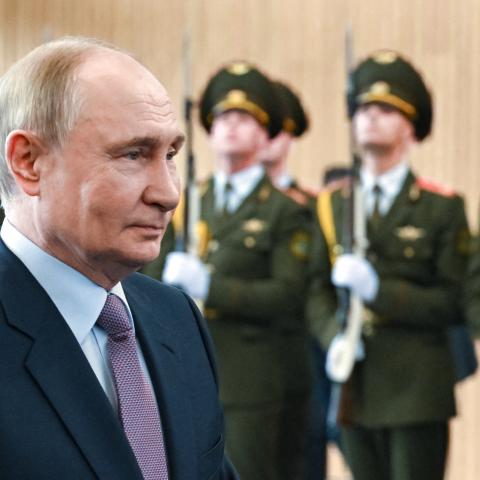 Russian President Vladimir Putin attends the Fourth Eurasian Economic Forum in Minsk, Belarus, on June 26, 2025. (Sergei Bobylyov via Getty Images)