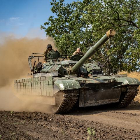 Ukrainian soldiers service their tanks and armored vehicles in Kherson Oblast, Ukraine, on August 8, 2025. (Fermin Torrano via Getty Images)