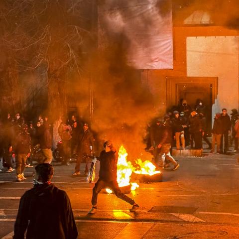 Iranians gather while blocking a street during a protest in Tehran, Iran, on January 9, 2026. (Getty Images) Share to Twitter