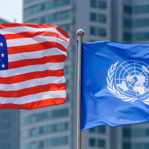 The United States and United Nations flags. (Getty Images)
