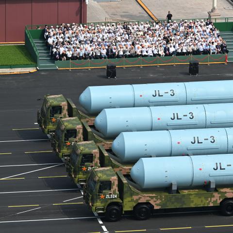 A nuclear missile formation participates in a military parade in Beijing on September 3, 2025. (Getty Images)