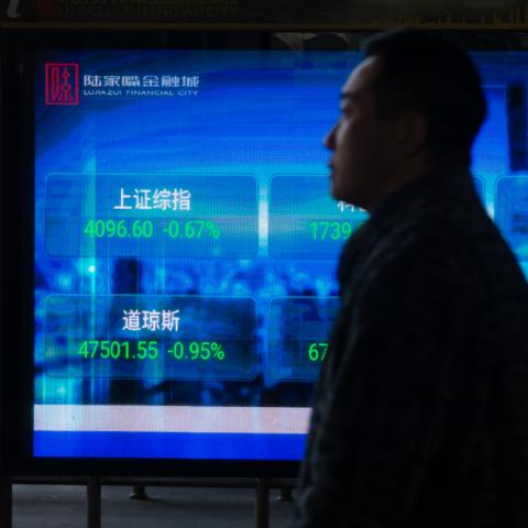 Caption A digital display stock index is seen in Lujiazui, China, on March 9, 2026. (Getty Images) 