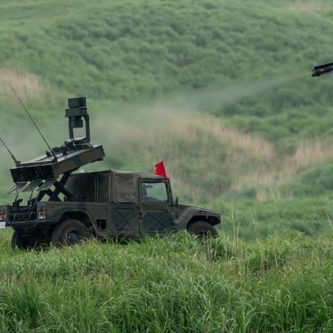 A Japan Ground Self-Defense Force mid-range multi-purpose missile is fired during a live-fire exercise at the East Fuji Maneuver Area on June 7, 2026, in Gotemba, Japan. (Getty Images)