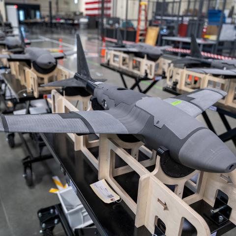 A production line of the Glide, a high-altitude glider that delivers munitions across thousands of miles, is seen at the defense tech startup Mach Industries in Huntington Beach, California, on September 11, 2025.