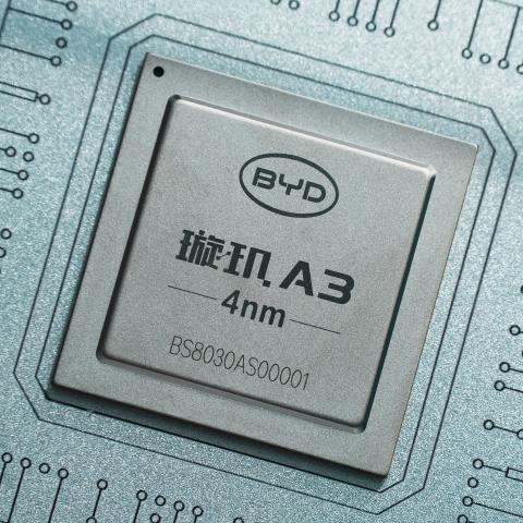  BYD’s chip Xuanji A3 is displayed during the 2026 World AI Conference on July 17, 2026, in Shanghai, China. (Getty Images)
