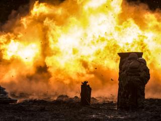  Marines detonate a timber charge during a demolition and explosive training exercise at the ETA-7 engineer demolition training range on Marine Corps Base Camp Lejeune, North Carolina, on January 11, 2018. (US Marine Corps photo by Pfc. Ginnie Lee)