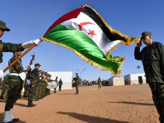 Brahim Ghali, President of the Sahrawi Arab Democratic Republic (SARD) and Secretary-General of the Polisario front, salutes the flag of the Sahrawi Arab Democratic Republic (SARD). (Getty Images)