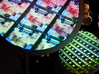An image of an electronic wafer is displayed at the Taiwan Semiconductor Manufacturing Company Museum of Innovation in Hsinchu, Taiwan, on November 21, 2024. (I-Hwa Cheng/AFP via Getty Images)