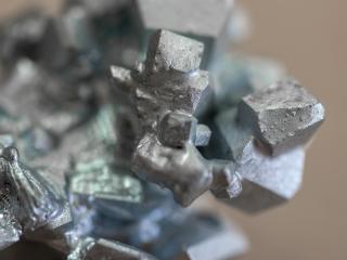 Crystals of gallium are seen in a laboratory at the TU Bergakademie in Freiberg, Germany, on September 13, 2023. (Hendrik Schmidt via Getty Images)