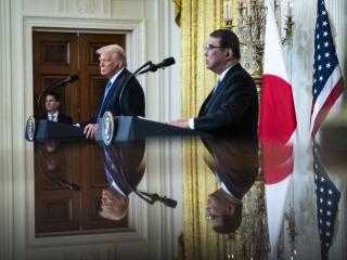 President Donald J Trump speaks with Japanese Prime Minister Shigeru Ishiba at the White House on February 7, 2025, in Washington, DC. (Jabin Botsford via Getty Images)