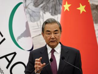Chinese Foreign Minister Wang Yi attends a press conference for the fourth ministerial meeting of the China-CELAC Forum at the Diaoyutai State Guesthouse on May 13, 2025, in Beijing. (Tingshu Wang via Getty Images)