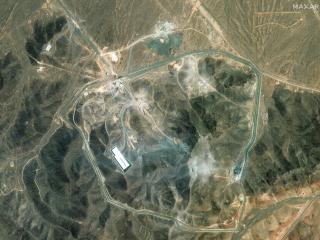 Maxar satellite imagery provides a wide overview of the Fordow nuclear complex in Iran on June 27, 2025. (Maxar Technologies via Getty Images)