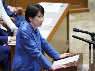 Japan’s Prime Minister Sanae Takaichi takes part in a debate with opposition party leaders in the National Diet in Tokyo on November 26, 2025. (Getty Images)