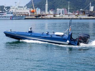An uncrewed surface vessel, Black Tide I by Lungteh Shipbuilding, maneuvers as a part of the demonstration during a demonstration on June 17, 2025, in Yilan, Taiwan. (Getty Images)
