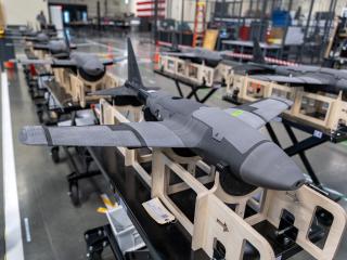 A production line of the Glide, a high-altitude glider that delivers munitions across thousands of miles, is seen at the defense tech startup Mach Industries in Huntington Beach, California, on September 11, 2025.