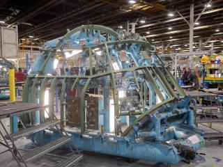 A C-130J-30 Super Hercules aircraft is being built by Lockheed Martin Corp. for the US Navy’s E-130J program in Marietta, Georgia, on September 12, 2024. (DVIDS)