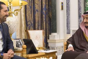 Saudi King Salman receives former Lebanese Prime Minister Saad Hariri, who resigned recently, in Riyadh, November 6, 2017 (Bandar Algaloud / Saudi Royal Council / Handout/Anadolu Agency/Getty Images)