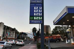 Gas prices hit over 6 dollars per gallon at a petrol station in Los Angeles, California, on February 23, 2022. (Getty Images)