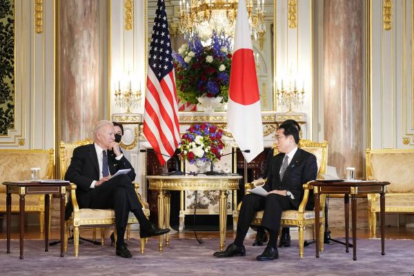 President Joe Biden and Japanese Prime Minister Fumio Kishida attend the Japan-US summit meeting at Akasaka State Guest House on May 23, 2022 in Tokyo, Japan. (Asahi Shimbun via Getty Images)