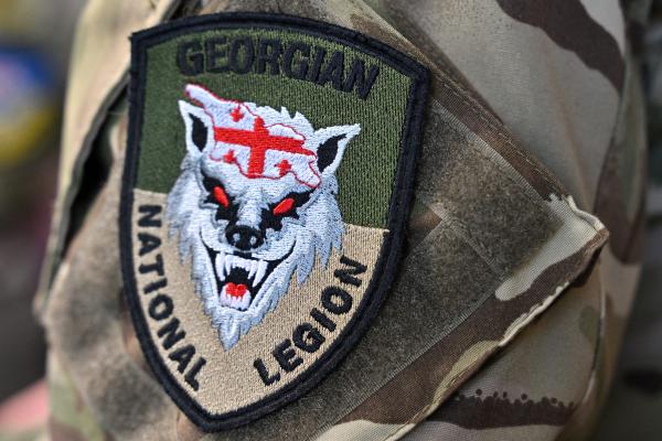 A patch with emblem of the Georgian National Legion seen on a soldier's uniform in Kyiv, Ukraine, on June 30, 2022. (Sergei Supinsky/AFP via Getty Images)