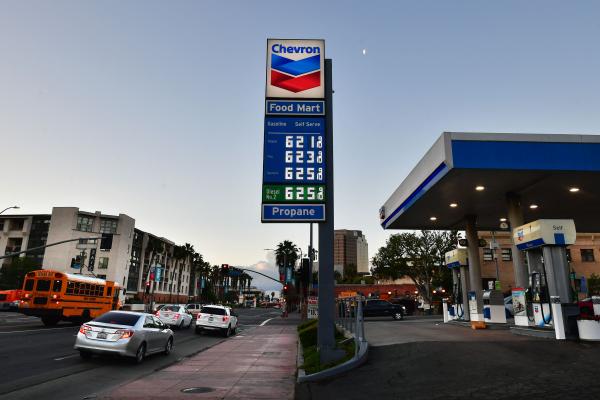 Gas prices hit over 6 dollars per gallon at a petrol station in Los Angeles, California, on February 23, 2022. (Getty Images)