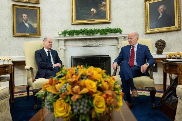US President Joe Biden meets with German Chancellor Olaf Scholz in the Oval Office of the White House in Washington, DC, on March 3, 2023. (Photo by Andrew Caballero-Reynolds / AFP) (Photo by ANDREW CABALLERO-REYNOLDS/AFP via Getty Images)