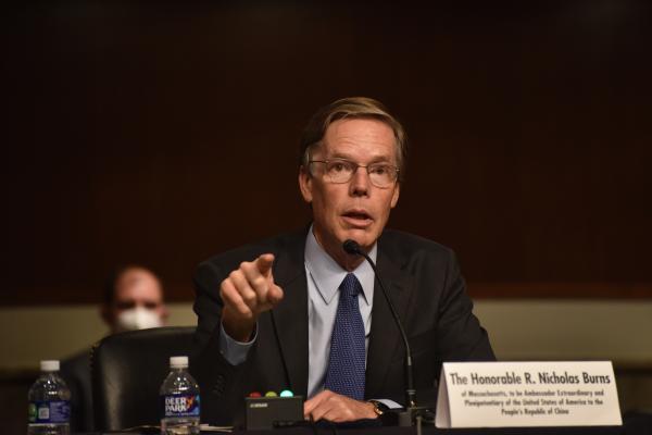Nicholas Burns testifies during a Senate Foreign Relations Committee confirmation hearing on Capitol Hill on October 20, 2021, in Washington, DC. (Sha Hanting/China News Service via Getty Images)